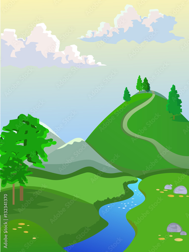 Summer vector landscape. Landscape for browser games.