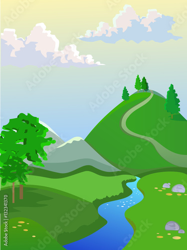 Summer vector landscape. Landscape for browser games.