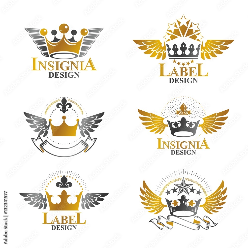 Obraz premium Royal Crowns emblems set. Heraldic vector design elements collec