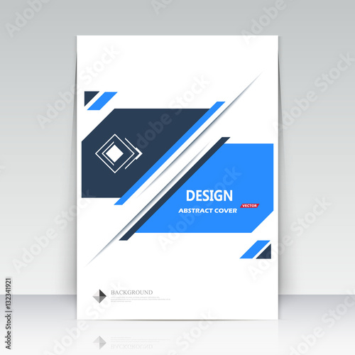 Abstract composition. Tetragons, lines font texture. Black, blue figure section trademark. White a4 brochure title sheet. Creative logo icon. Commercial offer banner form. Minimalistic ad flyer fiber. photo