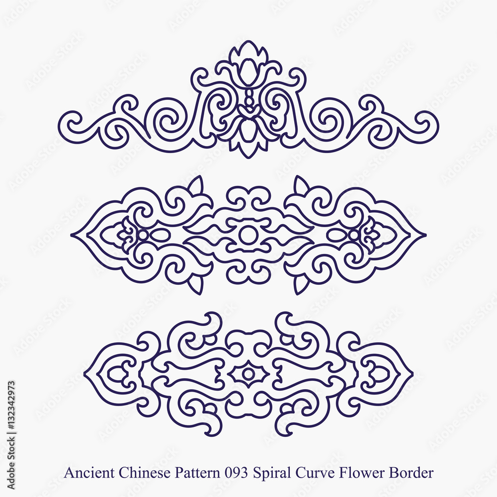 Ancient Chinese Pattern of Spiral Curve Flower Border