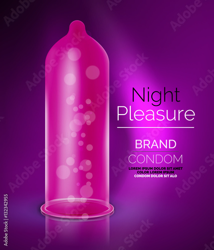 Vector condom ad template. Latex contraceptive, 3d illustration