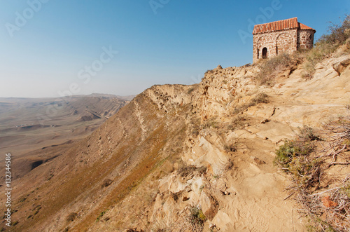 Landscape with rocky mountains near Christian Monastery of David Gareji in Georgia. UNESCO World Heritage Site