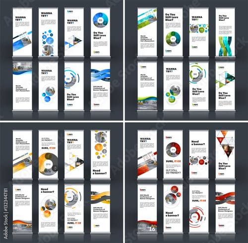 Abstract business vector set of modern roll Up Banner stand desi