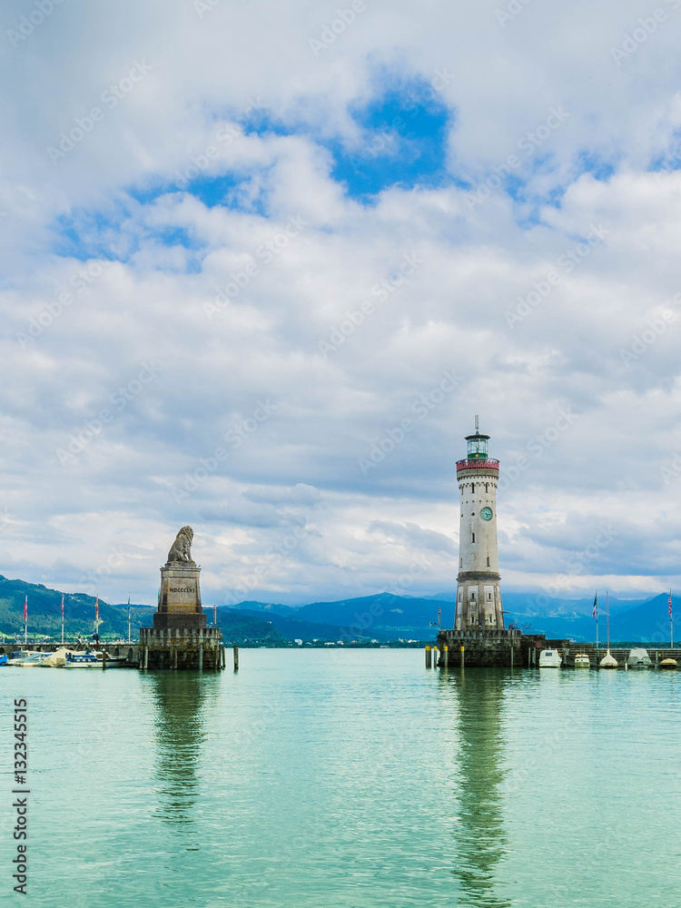 harbor entrance with lighthouse and lion