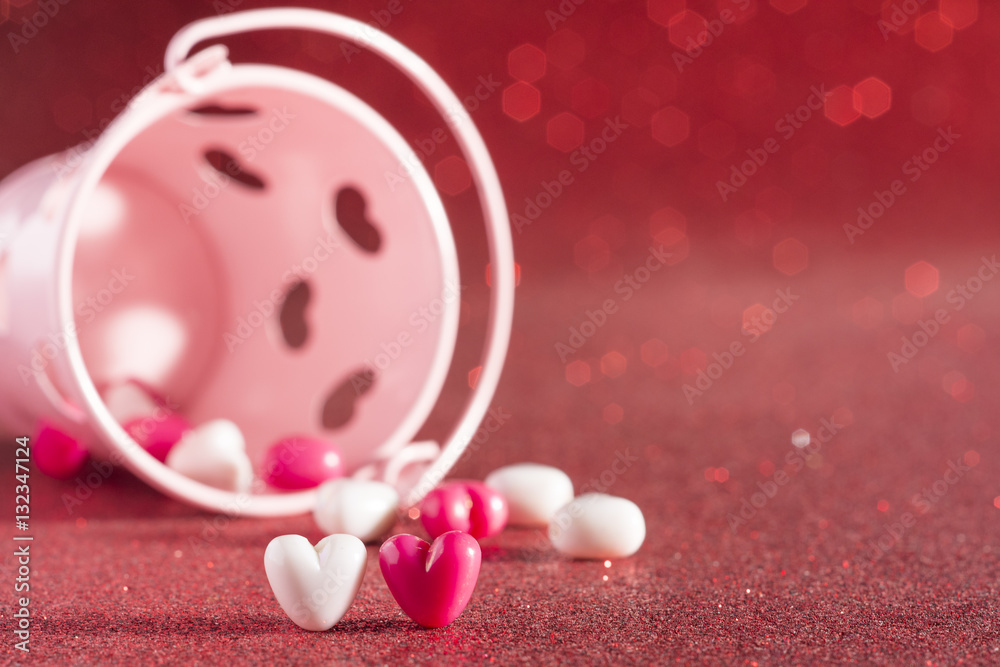valentine's day hearts on red background bucket valentine's day hearts on red background bucket
