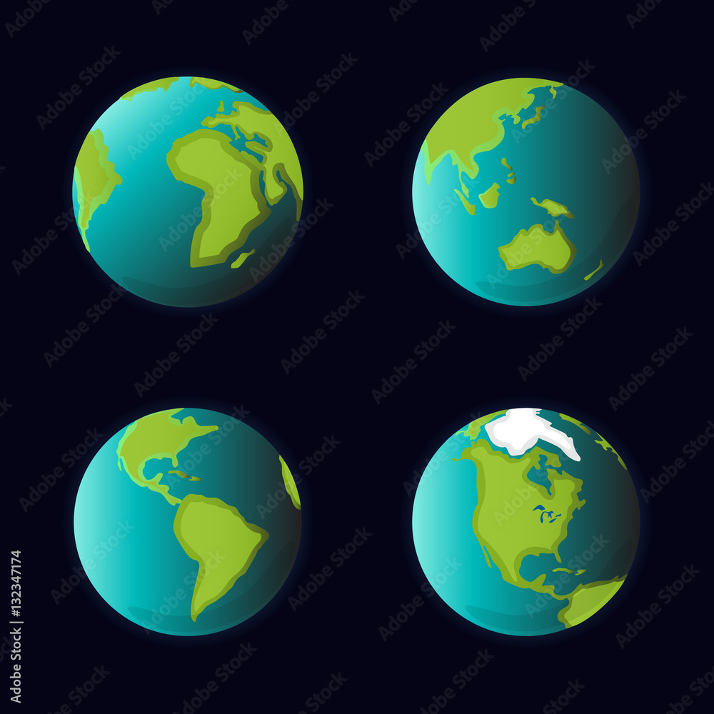 Earth from space continent vector set. Globe world map icon Earth from space continent vector set. Globe world map icon