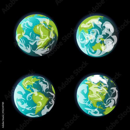 Earth from space continent vector set. Globe world map icon