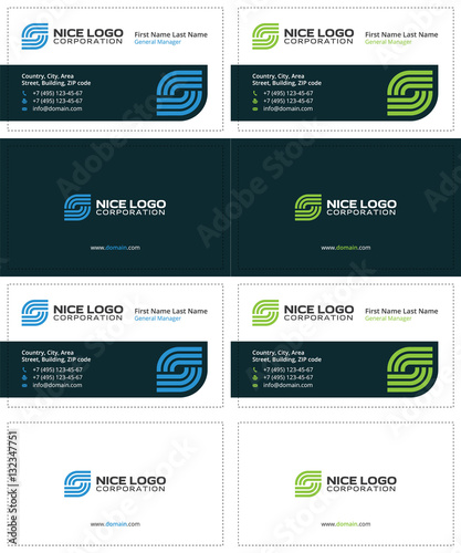 business card Internet service provider, smart colored cards, blue and green colors