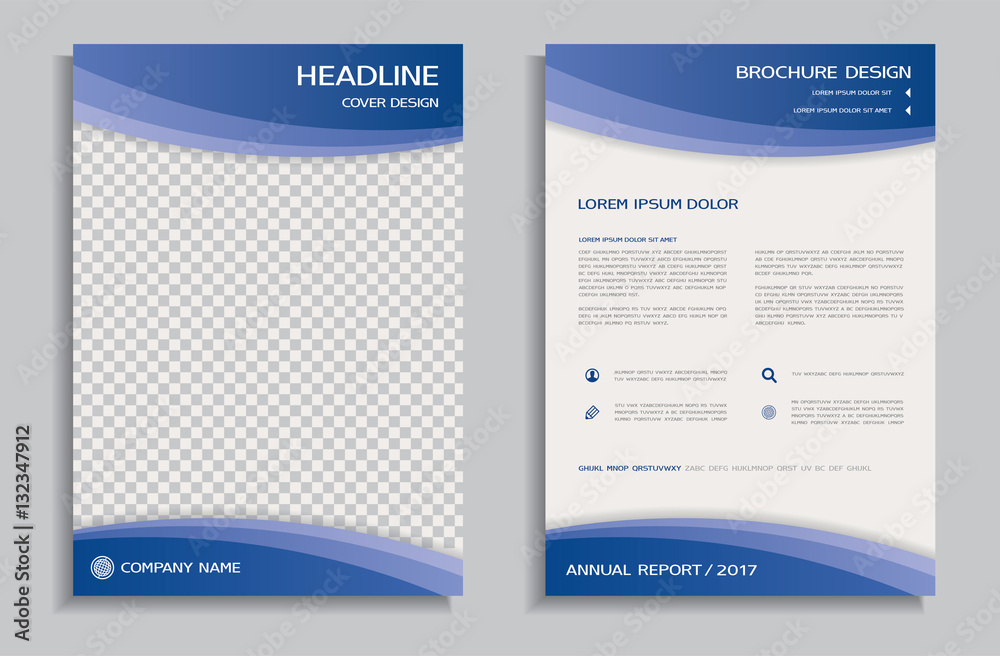 Obraz premium Blue flyer design template - brochure, front and back page