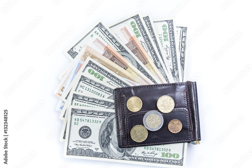 Fototapeta premium banknotes and coins in a purse 