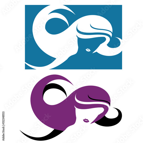 vector illustration depicting two silhouette of a female head with long hair