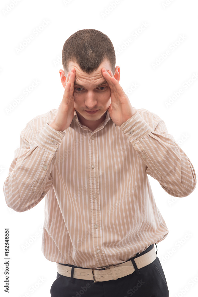 horrified man thinking, portrait on a white background horrified man thinking, portrait on a white background