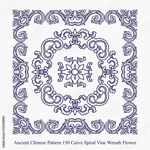 Ancient Chinese Pattern of Curve Spiral Vine Wreath Flower