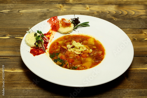 Delicious minestrone soup with meat