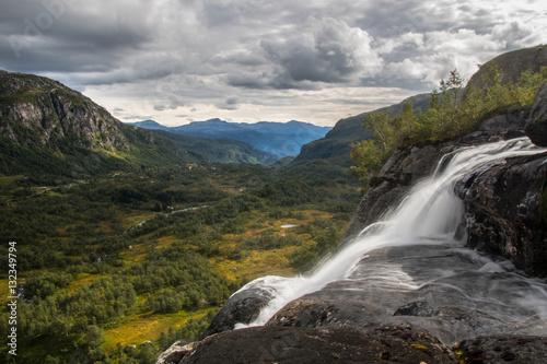   b  dalen    b   valley   Norway with waterfall