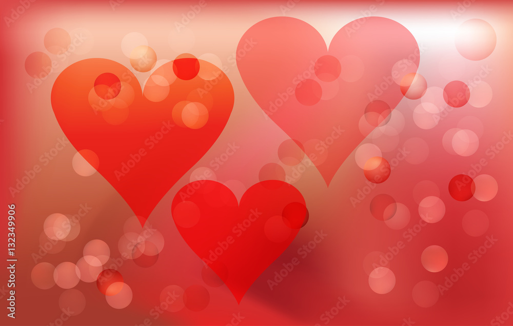 Pink romantic background for Valentines day with hearts and circles of Boke. Pink romantic background for Valentines day with hearts and circles of Boke.