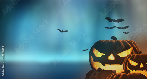 Halloween pumpkins bat background 3d render photo