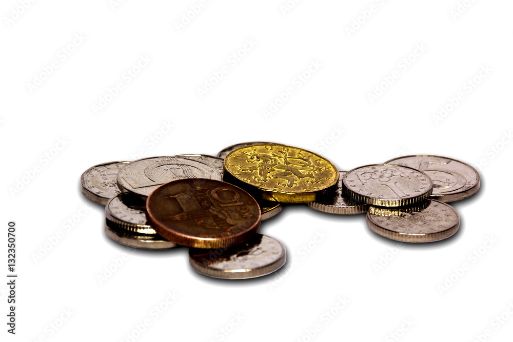 Macro shot of czech coins isolated on a white background Macro shot of czech coins isolated on a white background