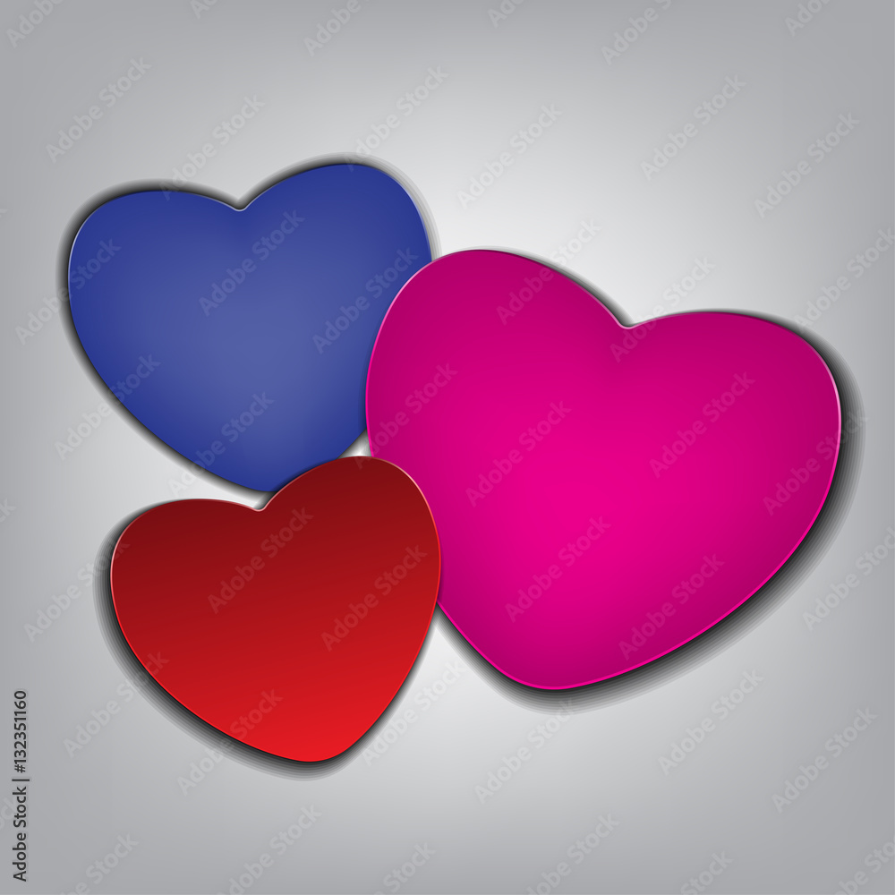red blue pink hearts on gray background vector card for valentines day