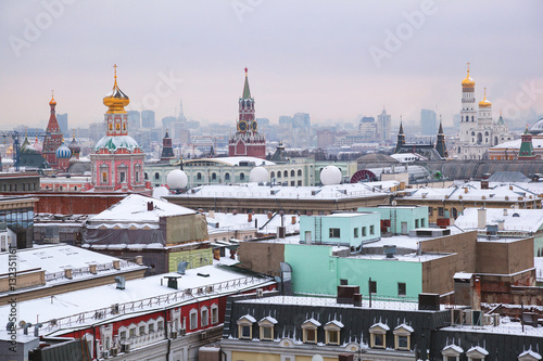 View of Moscow from a viewing platform of the Central Children's Store. Moscow's historic center, view of the Kremlin