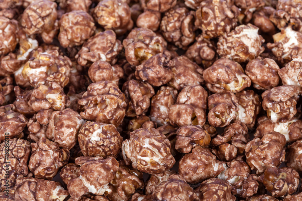 Background of Popcorns flavored with sweet chocolate and mint Background of Popcorns flavored with sweet chocolate and mint