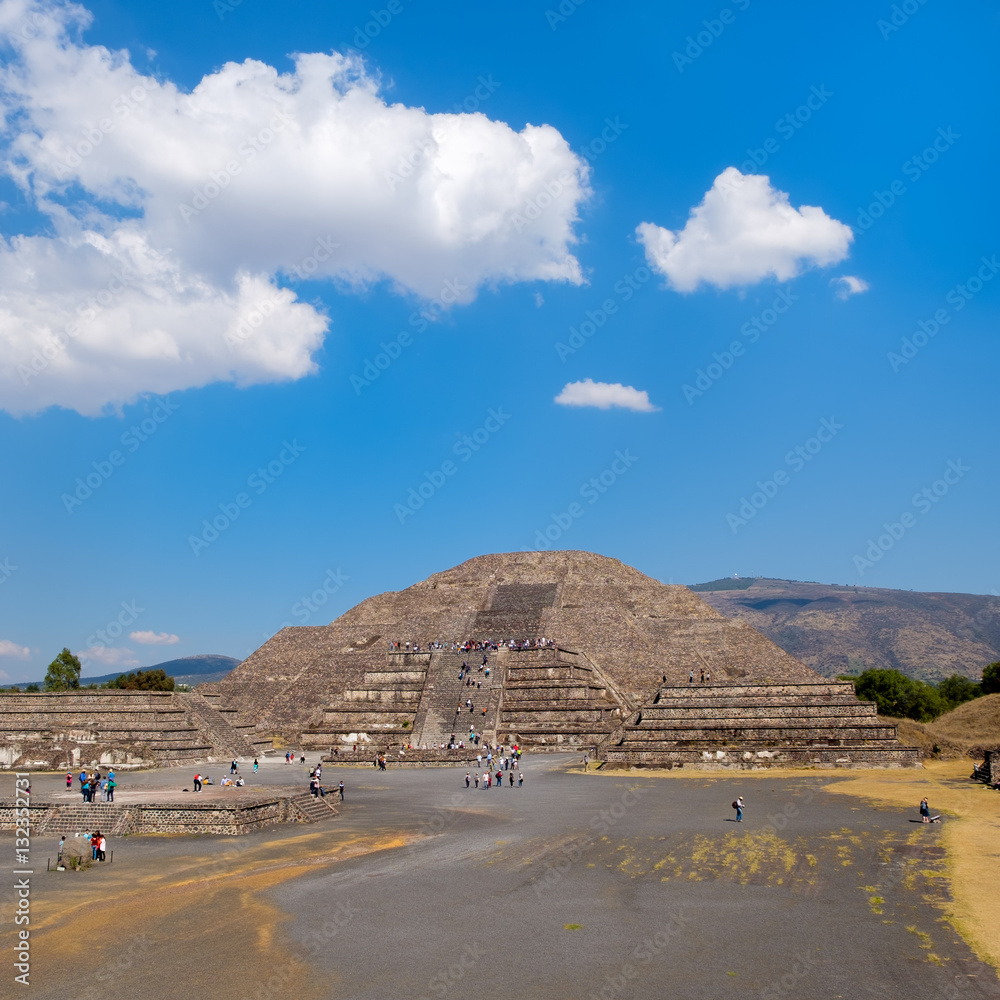 View of the Pyramid of the Moon at Teotihuacan in Mexico