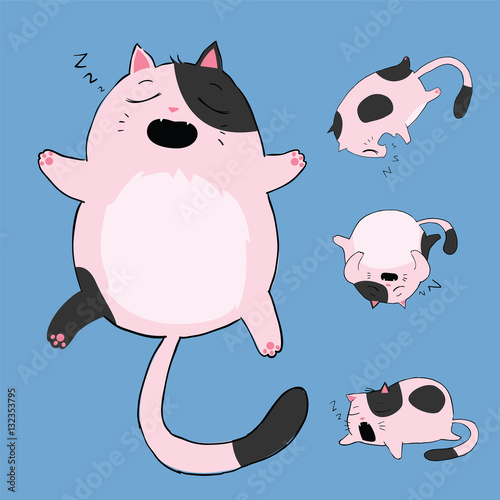 Cute fat cat is sleeping, vector cartoon
