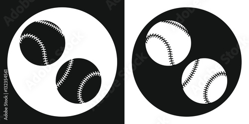 Baseball ball icon. Silhouette baseball ball on a black and white background. Sports Equipment. Vector Illustration.