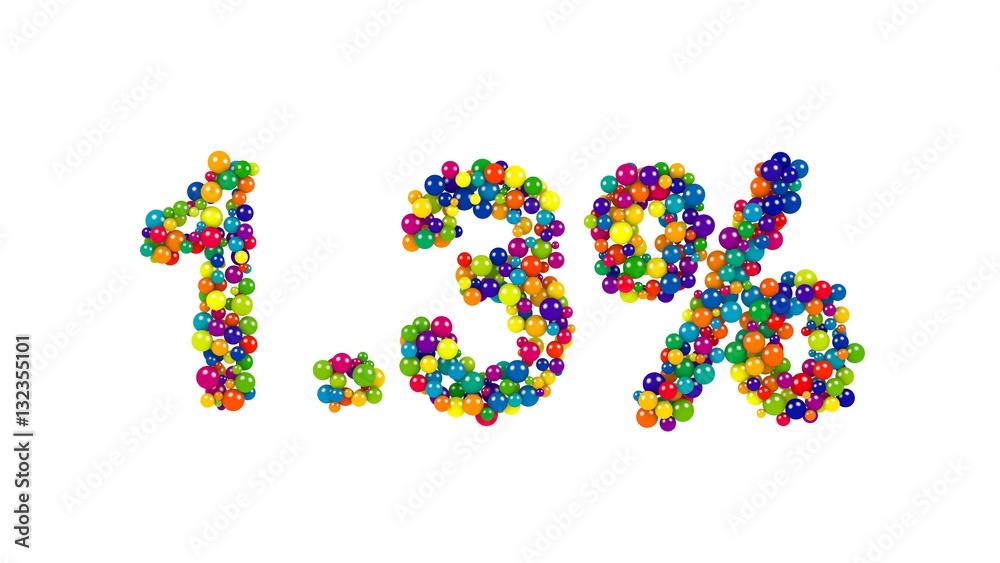 Colorful candy arranged in shape of 1.3 percent Colorful candy arranged in shape of 1.3 percent