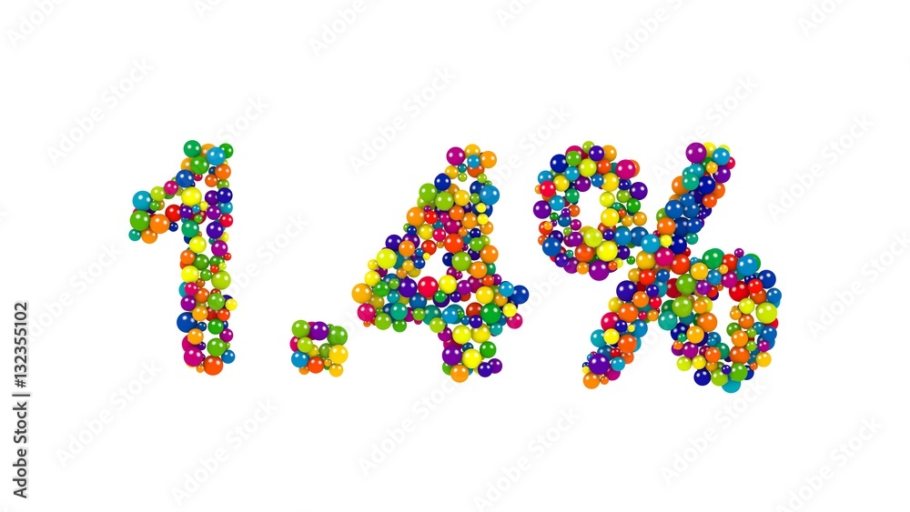 Colorful candy arranged in shape of 1.4 percent