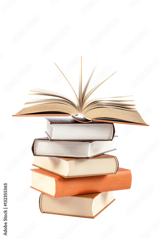 Fototapeta premium Stack of books on a white background.