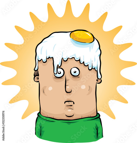 A sorry cartoon man with an egg splattered on his head.