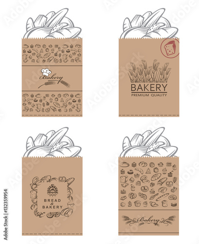 collection of various food packages with bread and bakery products