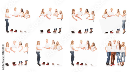 Group of teenagers with a blank  white billboard