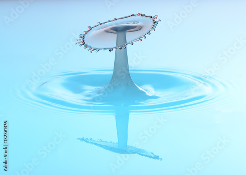 A water drop collision in blue and red