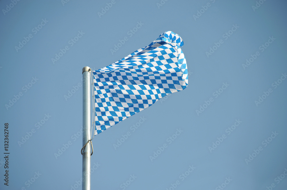 Bayern, Flagge, Rautenflagge, bayerische Staatsflagge, Landesflagge, Fahne,  weiß, blau, Flaggenkunde, Vexillologie, wehen, Wind, Bayerische Freistaat,  Stock Photo