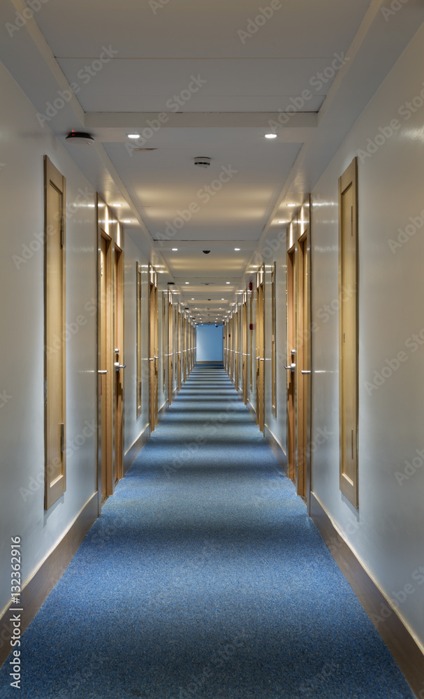 Long corridor hotel