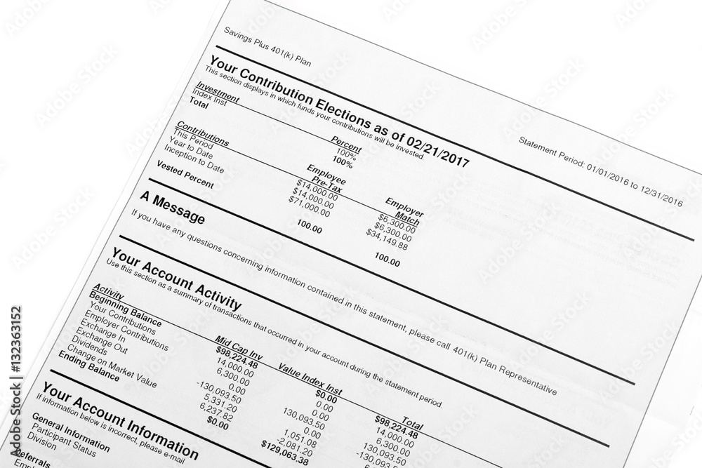 Retirement 401(K) plan statement details Retirement 401(K) plan statement details