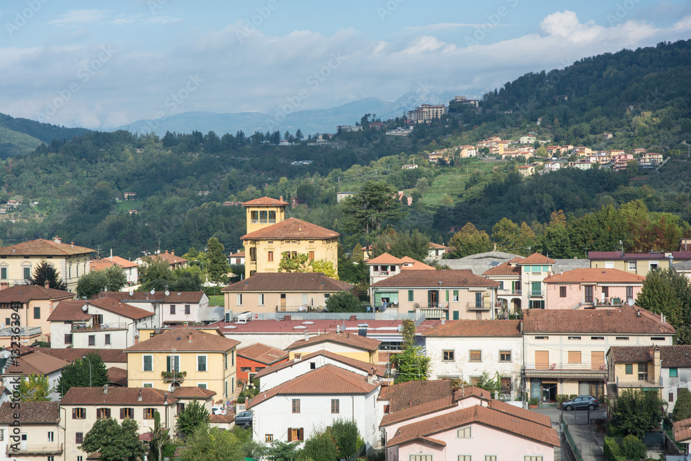 View over the town of Barga in Tuscany Italy