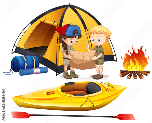 Boy and girl camping out