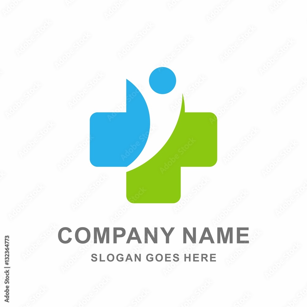 Medical Pharmacy Geometric Cross People Shape Medication Wellness Business Company Stock Vector Logo Design Template