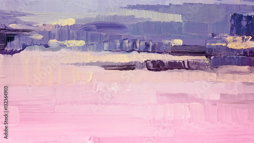 Brushstrokes of pink and purple oil paint on canvas. Abstract background.
