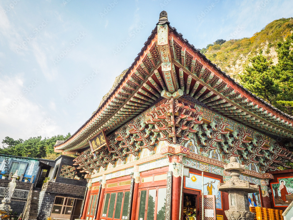 Sanbanggulsa Temple Roof Detail in Jeju, South Korea