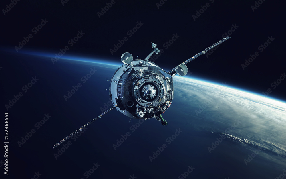 Fototapeta Statek kosmiczny. Kosmiczna sztuka, tapeta science fiction. Piękno głębokiej przestrzeni. Miliardy galaktyk we wszechświecie. Elementy tego obrazu dostarczone przez NASA