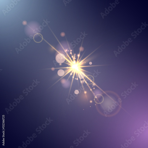 Bright light, flash. Burning star, rays and light spots. Abstrac