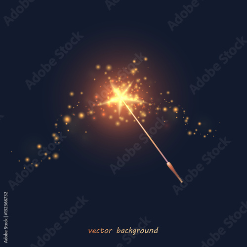 Fototapeta Vector illustration of a magic wand. Golden wand with a star