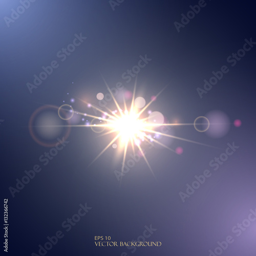 Bright light, flash. Burning star, rays and light spots. Abstrac