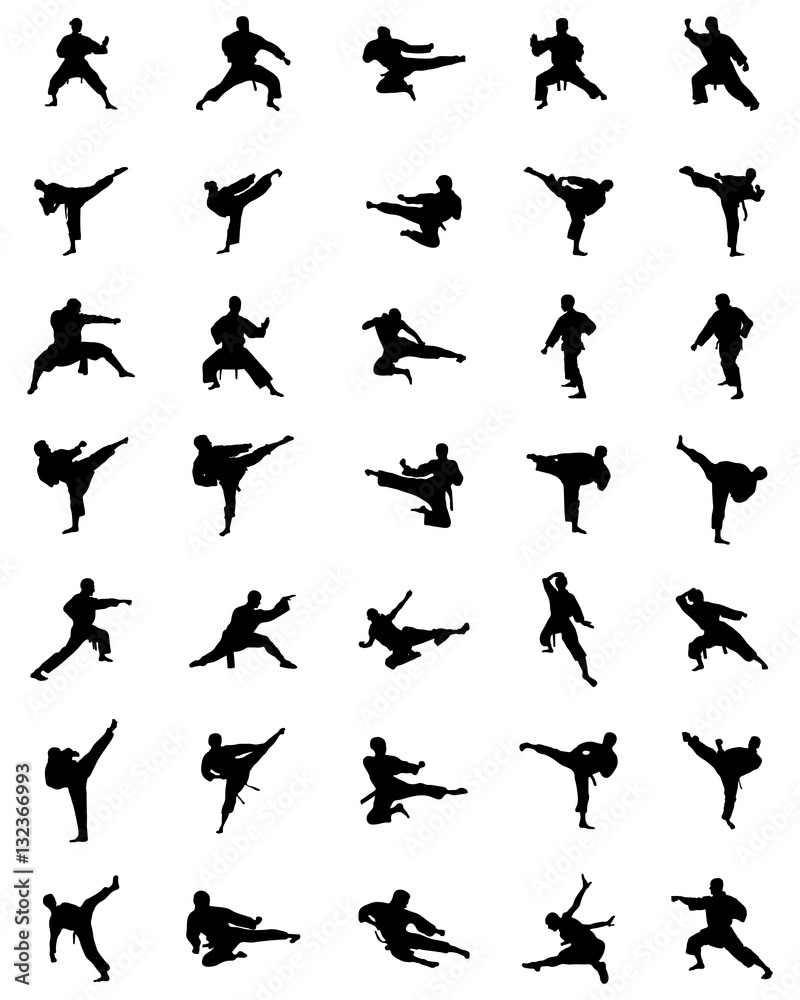 Black karate silhouettes on the white background, vector Black karate silhouettes on the white background, vector