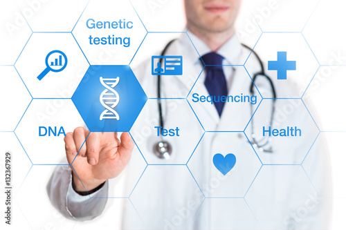 Genetic testing concept, DNA icon, medical doctor, isolated on white background photo